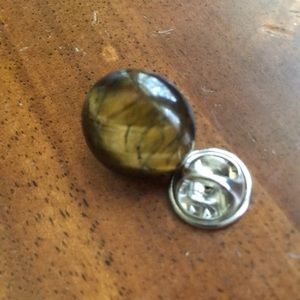Golden tiger eye tie tack, agate lapel pin